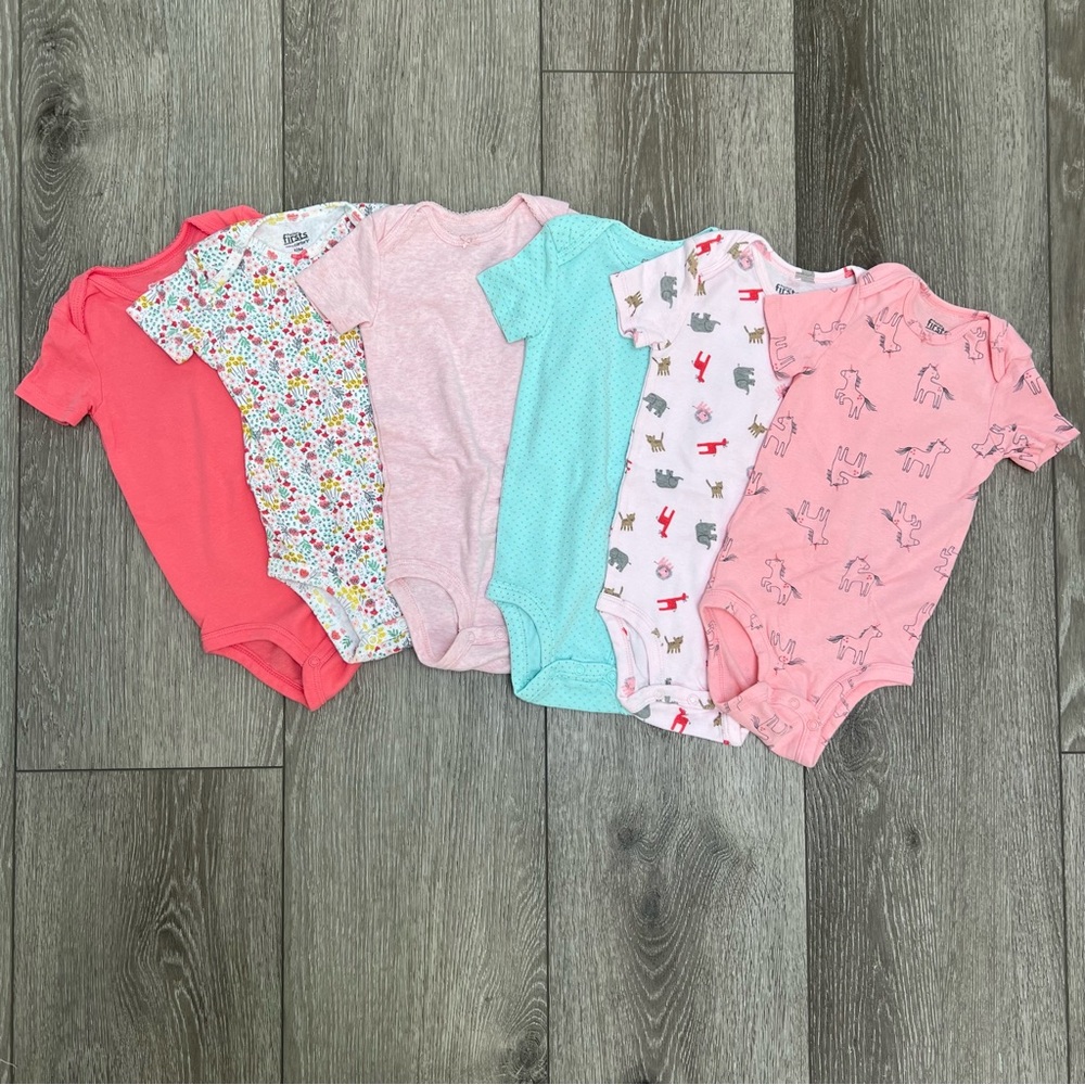 CARTERS 6PC SHORT SLEEVE BODYSUITS PINK 12MO